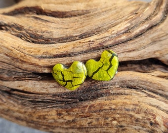 Heart studs , green heart earrings, Polymer clay studs, small earrings, heart earrings, Handmade earrings, Gift for her, shiny hearts