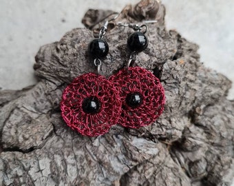 Crochet wire earrings, Wire earrings, Crochet earrings, Handmade earrings, Art earrings, Elegant earrings,red earrings, small gift