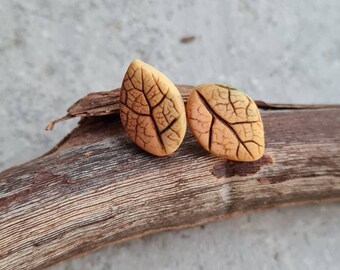 Polymer clay earrings, stud earrings, leaf earrings, handmade earrings, organic earrings, botanic earrings, small gift, gift for her