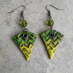 Amazonia, polymer clay earrings, Textured earrings, Green earrings, Handmade jewelry,Gift for her,Dangly earrings, Art jewelry image 1