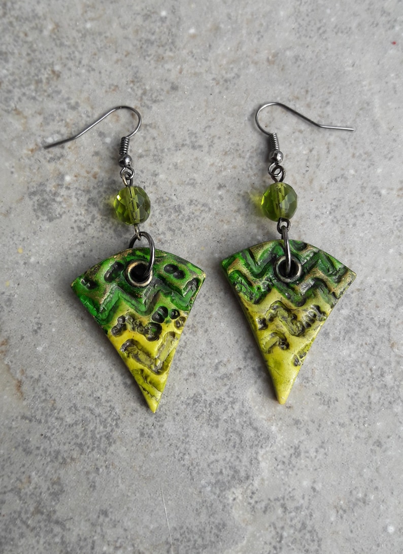 Amazonia, polymer clay earrings, Textured earrings, Green earrings, Handmade jewelry,Gift for her,Dangly earrings, Art jewelry image 1
