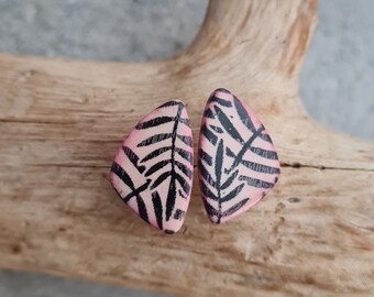 Polymer clay  earrings, stud earrings, black and pink earrings, art earrings,light earrings,handmade earrings, small gift, gift for her
