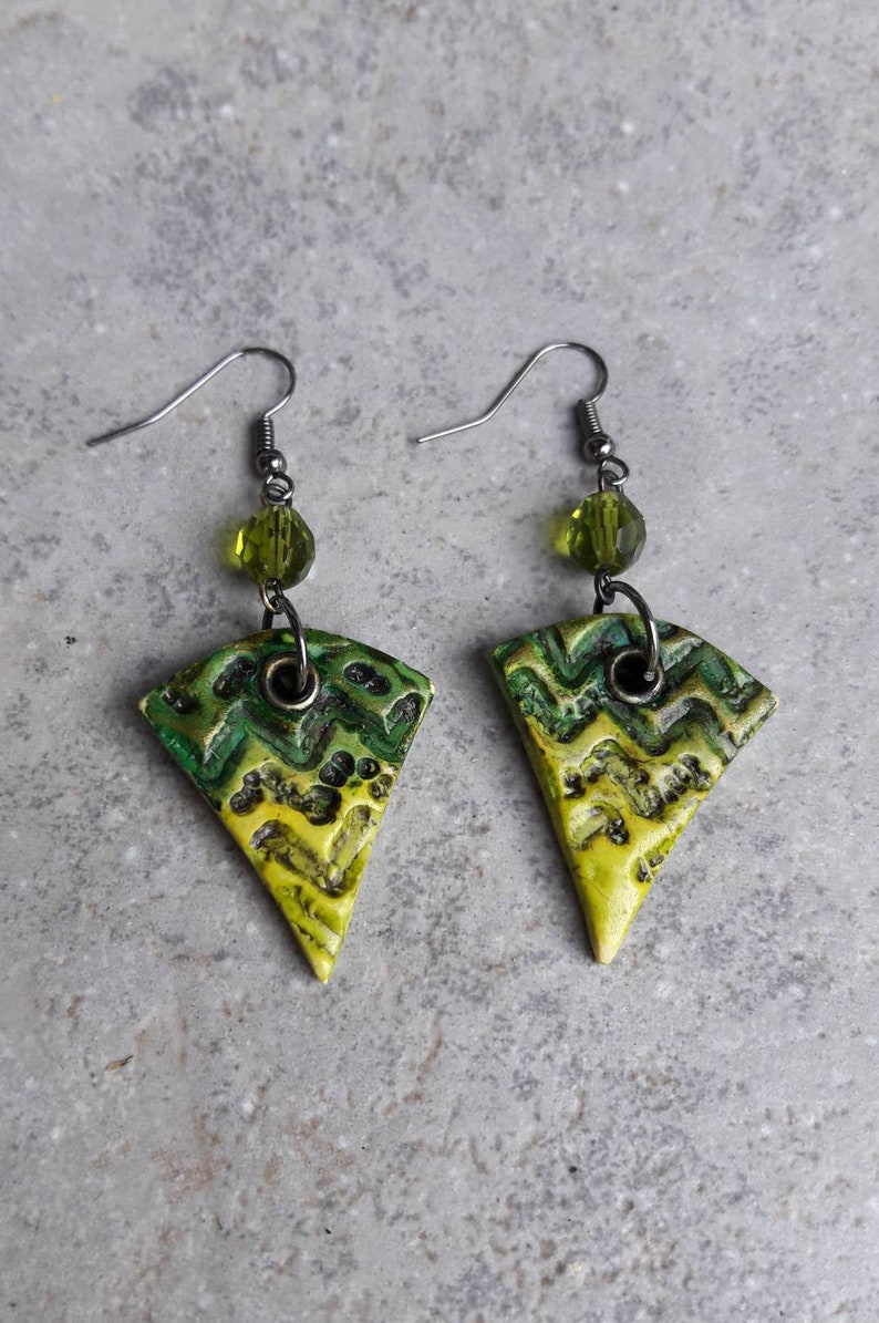 Amazonia, polymer clay earrings, Textured earrings, Green earrings, Handmade jewelry,Gift for her,Dangly earrings, Art jewelry image 7