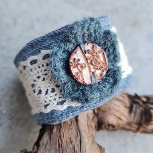 Cuff bracelet, denim bracelet, boho bracelet, jeans bracelet, handmade bracelet, eyecatching bracelet, gift for her, upcycled denim