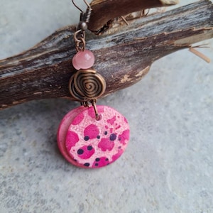 Polymer clay earrings, Handmade earrings, statement earrings, fuchsia  earrings, gift for her, small gift, Art earrings, dotted earrings