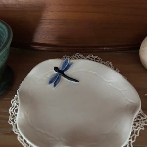 Plato de porcelana de forma libre con libélula