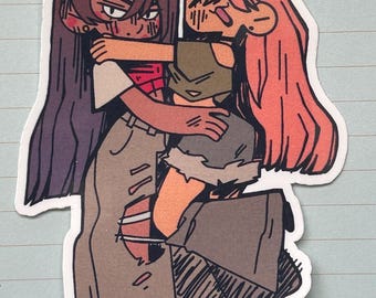 Meu! Adesivo de arte chibi de casal lésbico