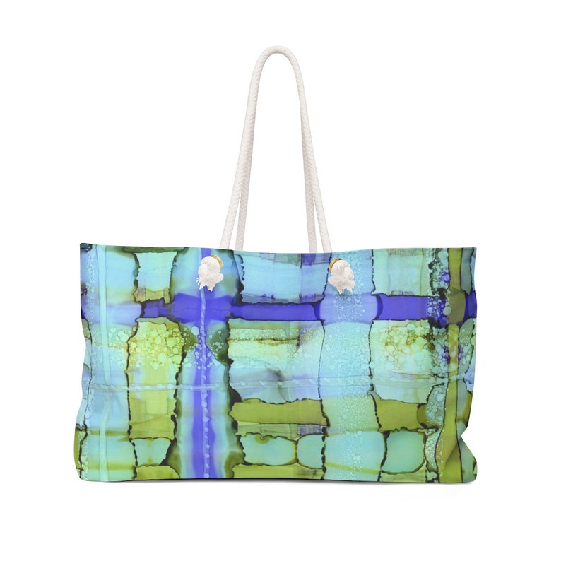 green blue purple watercolor Beach Bag Weekender Bag with printed original abstract painting