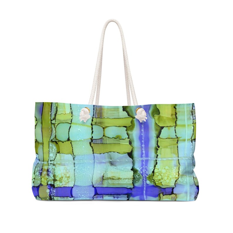green blue purple watercolor Beach Bag Weekender Bag with printed original abstract painting