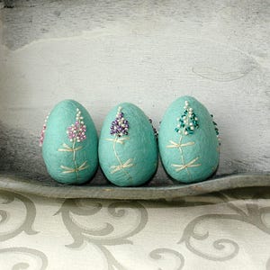Easter eggs, Hand Felted Easter decoration, Pastel Mint Easter eggs, Embroidered Eggs, Photoshoot Decoration, Baby Shower Gift, Easter Table image 4