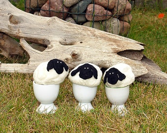 Egg Warmers, Fluffy Sheep, Felted Egg Cozy, White lambs black faces, Tabble Decoration, Home decor, Easter egg warmer