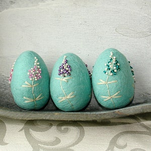 Easter eggs, Hand Felted Easter decoration, Pastel Mint Easter eggs, Embroidered Eggs, Photoshoot Decoration, Baby Shower Gift, Easter Table image 1