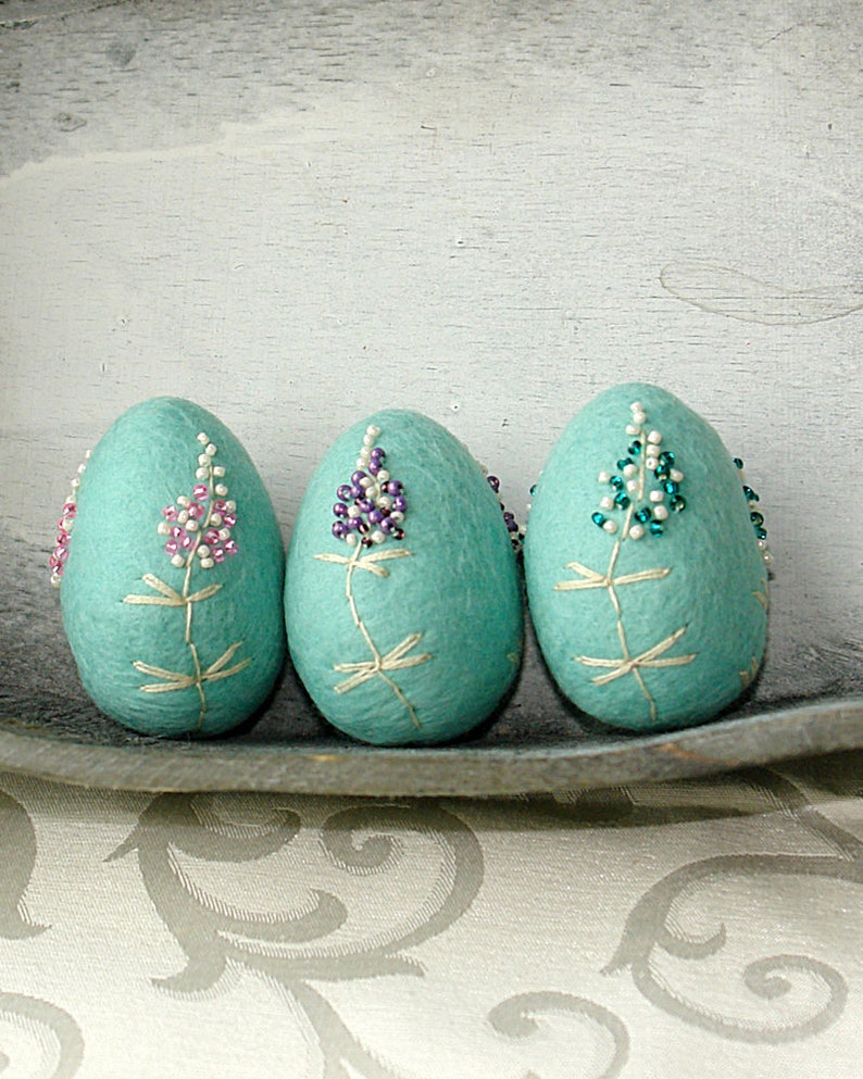 Easter eggs, Hand Felted Easter decoration, Pastel Mint Easter eggs, Embroidered Eggs, Photoshoot Decoration, Baby Shower Gift, Easter Table image 1