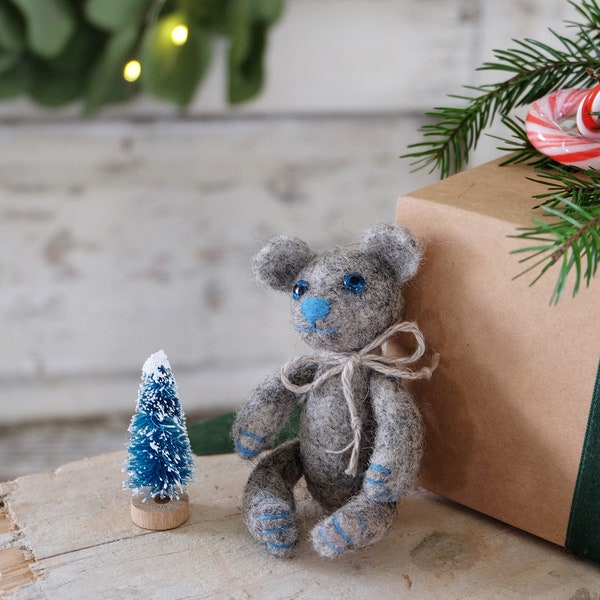 Felt gray mini bear pregnancy announcement for grandparents photo prop baby photoshoot bear baby shower gift Christmas present for boy