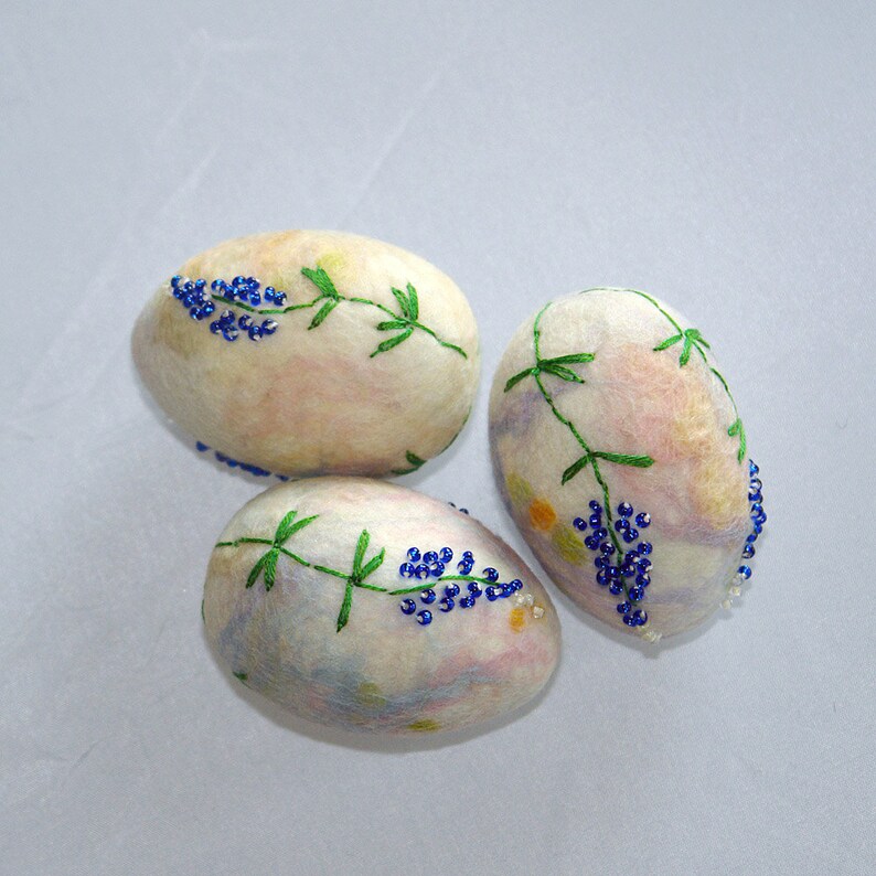 Easter eggs, Hand felted Easter decoration, Pastel Easter eggs, Texas Bluebonnets, Baby Photo Prop, made to order image 2