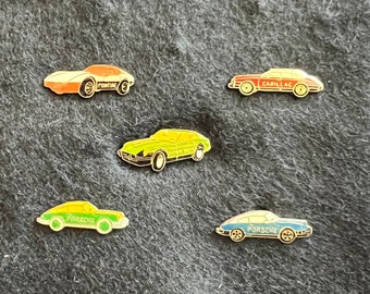 Lot of 5 Vintage Car Lapel Pins, Enamel Pins, Car Tie Tack, 2 Porsche, Datsun 200-X, Cadillac, Pontiac, Collectible Pins, Metal Pins, 1980s