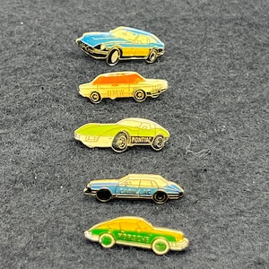 5 Vintage Car Lapel Pins, Enamel Pins, Car Tie Tack, Porsche, Datsun 200, BMW, Cadillac, Pontiac, Collectible Pins, Metal Pins, 1980s
