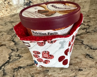 Dog Lover Ice Cream Cozy: Reversible Pint Size Cup Holder