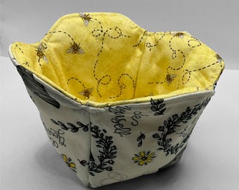 Reversible Bees Pint Size Ice Cream Cozy, Holder for Cold or Hot Cups, Microwavable