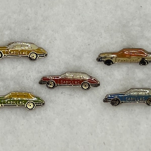 5 Vintage Different Color Cadillac Lapel Pins, Enamel Pins, Car Tie Tack, Collectible Pins, Metal Pins, 1980s