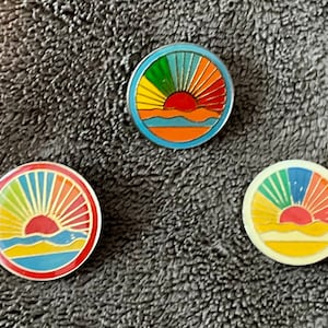Set of 3 Vintage Rainbow Sunrise Enamel Lapel Pins, Hat Pins, Tie Tack Studs, Collar Pin