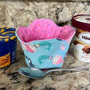 Mermaids Print Ice Cream Cozy: Reversible Pint Size Cup Holder