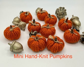 Mini Knit Pumpkins Tiered Tray Decor Dough Bowl Filler Fall Harvest Decoration Thanksgiving Housewarming Gift, Ready to Ship
