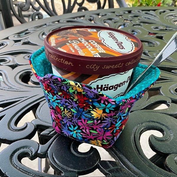 Reversible Pint Size Ice Cream Cozy, Holder for Cold or Hot Cups, Microwavable