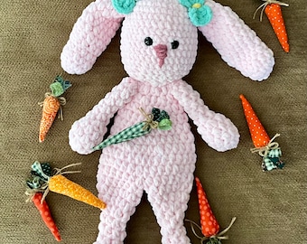 Adorable Crochet Bunny Snuggler, Pick Your Color, Handmade Baby/Toddler Gift, Boho Bunny, Snuggable and Squishy Bunny, Ready to Ship