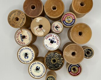 17 Vintage Wood Thread Spools