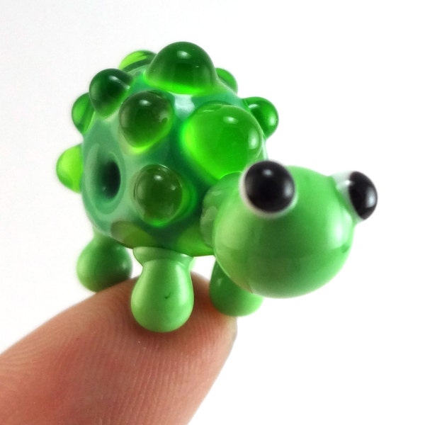 Little Green Bumpy Turtle Lampworked Glass Figurine Bead