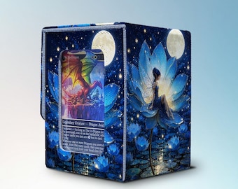 MTG Deck Box with Commander Display, Holds 100+ Sleeved Cards, Blue Fairy Lotus