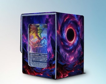 MTG Deck Box with Commander Display, Holds 100+ Sleeved Cards, Solar Eclipse, PU Leather