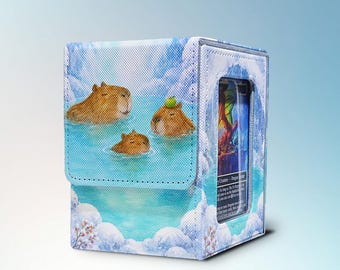 MTG Deck Box with Commander Display, Holds 100+ Sleeved Cards, Capybara, PU Leather