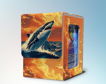 MTG Deck Box with Commander Display, Holds 100+ Sleeved Cards, Shark, PU Leather