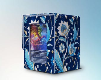 MTG Deck Box with Commander Display, Holds 100+ Sleeved Cards, Retro Floral, PU Leather