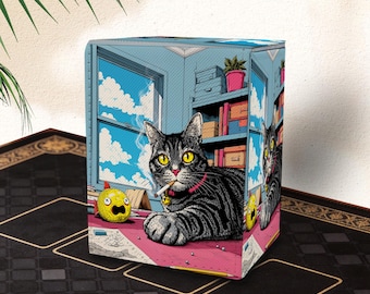 Mtg Commander Deck Box - Smoking Cat, Holds 100+ Sleeved Cards, Trading Card Boxes