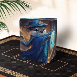 mtg otter commander deck Qindaiwen Card Box for Trading Cards, Deck Box Fits 100+ Single Sleeved Cards, PU Leather Strong Magnet Card Deck Case Holder for Magic TCG CCG, Pattern In honor of the unbanning