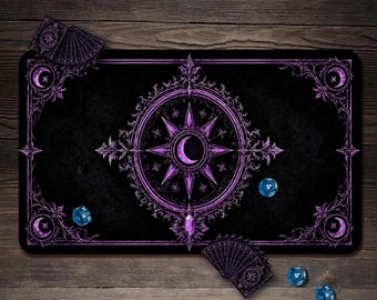 MTG Playmat, Purple Celestial Custom Play Mat, TCG Playmat with Zones - 24"x14"
