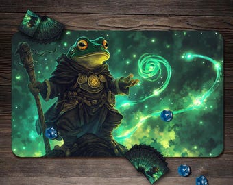 MTG Playmat, Frog Wizard Custom Play Mat, TCG Playmat With Zones
