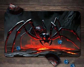 Large Spider TCG Playmat, Scary Fantasy MTG Play Mat With Zones
