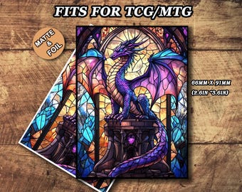 MTG Card Sleeves - Stained Glass Dragon Theme, Standard & Japanese Size, Foil or Matte