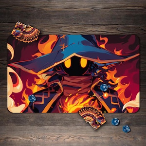 MTG Playmat, Flame Mage Theme Mtg Mat, TCG/Mtg Playmat with Zones - 24&quot;x14&quot;, MTG Accessory, Table Top Gaming Gifts