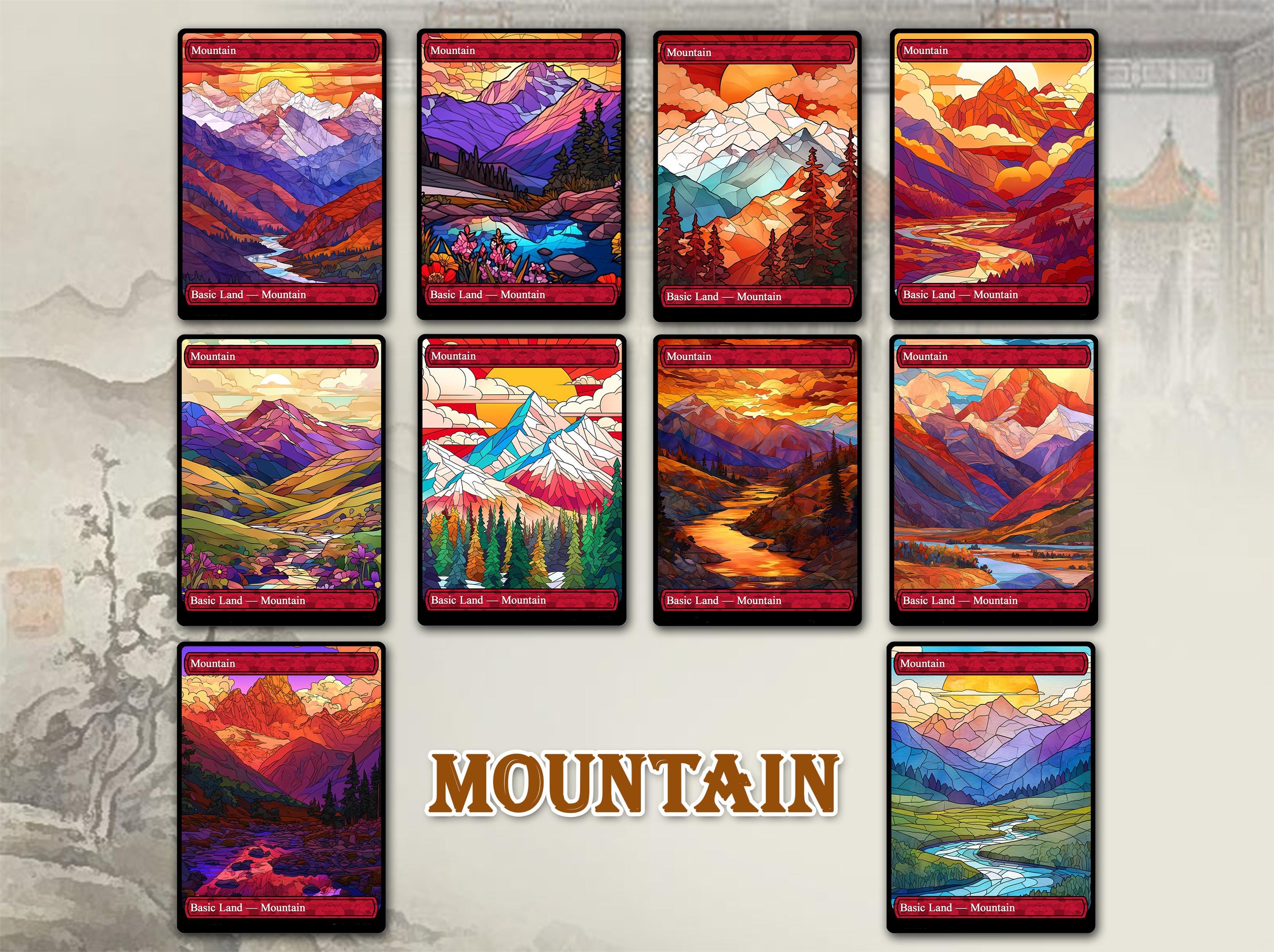 50 Basic Land Proxy Bundle, Custom Cards Full Art, Stained Glass Basic ...