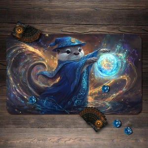 MTG Playmat, Otter Mage Theme Custom Play Mat, TCG Playmat with Zones - 24&quot;x14&quot;, MTG Accessory, Table Top Gaming Gifts