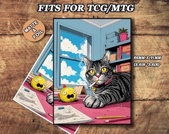 Mtg Card Sleeves, Smoking Cat Tcg Sleeves, Matte or Foil, Gamer Gift, 66x91mm