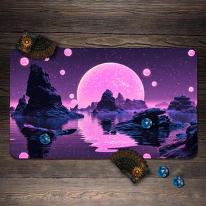 MTG Playmat, Neon Planet Mtg Mat, TCG Playmat with Zones - 24&quot;x14&quot;, MTG Accessory, Table Top Gaming Gifts