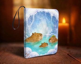Trading Card Binder, 4/9 Pocket, Capybara Winter Retreat, PU Leather Storage for TCG Collectors