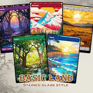 50 Basic Land Proxy-bundel: aangepaste kaarten, volledige kunst, glas-in-loodstijl, hoogwaardige Basic Land-proxy's
