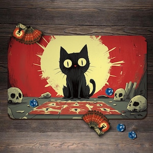 MTG Playmat, Skull Cat Custom Play Mat, TCG Playmat With Zones